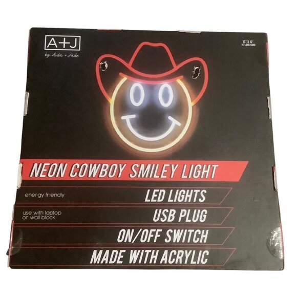 Smiling Neon Cowboy Smiley Light LED Lights USB Plug On/Off Switch 13" X 12” - Picture 5 of 8